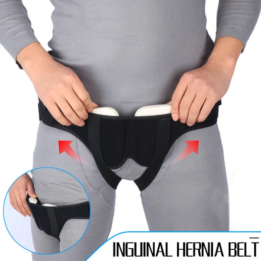 Adult Hernia Pain Relief Recovery Belt - Inguinal Groin Support with Inflatable Hernia Bag and 2 Removable Compression Pads