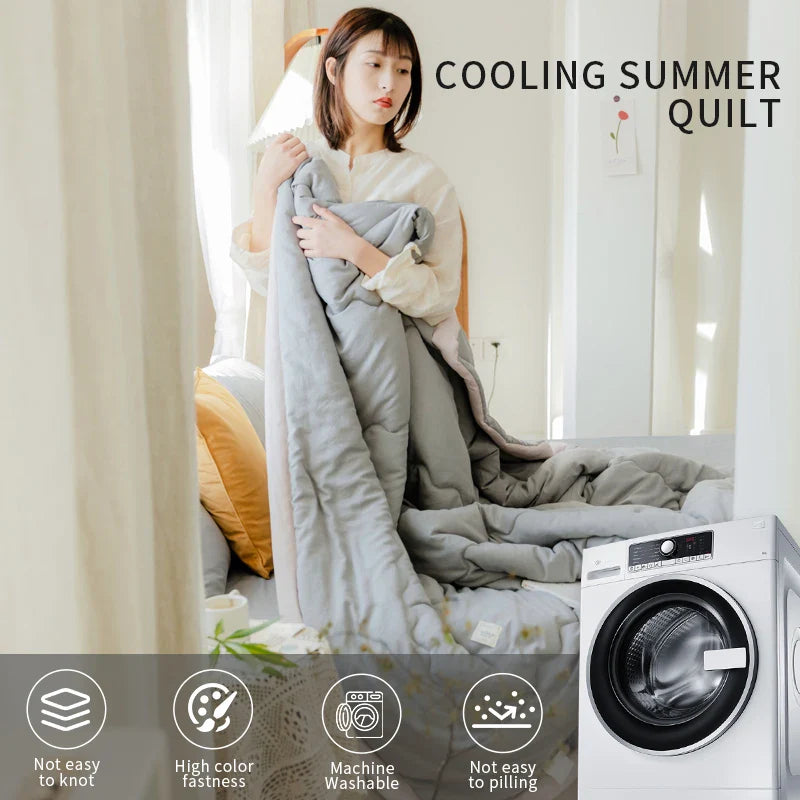 2024 Japanese Cotton-Polyester Summer Quilt – Lightweight, Washable, Skin-Friendly Solid Color Quilt