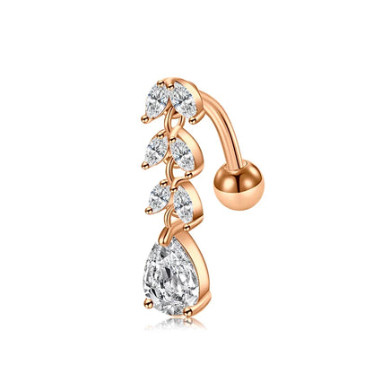 Trendy Women’s Belly Button Ring – Stainless Steel Dangle Navel Piercing with Crystal Flower Punk Jewelry