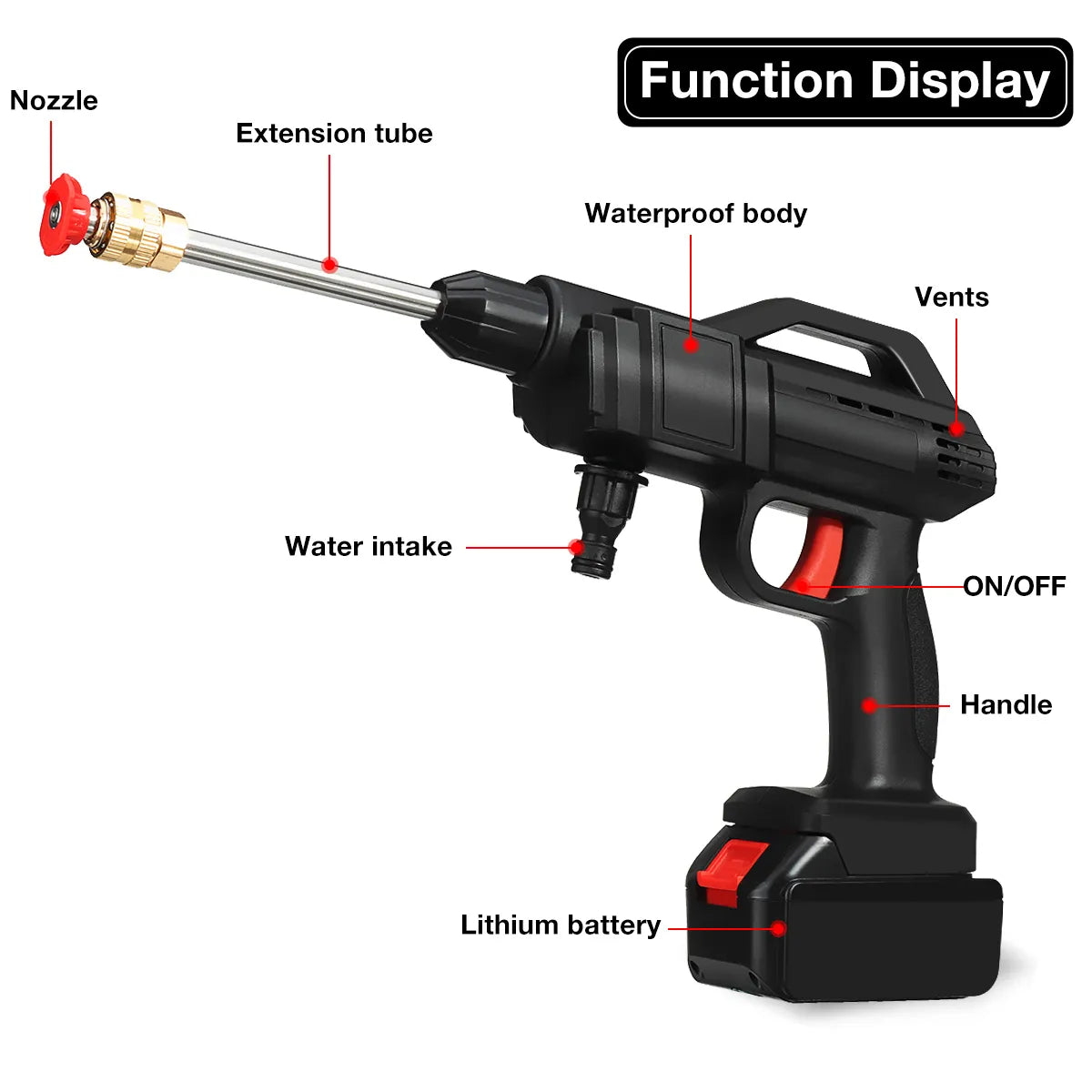 1500W Cordless High Pressure Cleaner Washer with Spray Water Gun - Car Wash Pressure Water Cleaning Machine for Makita 18V Battery