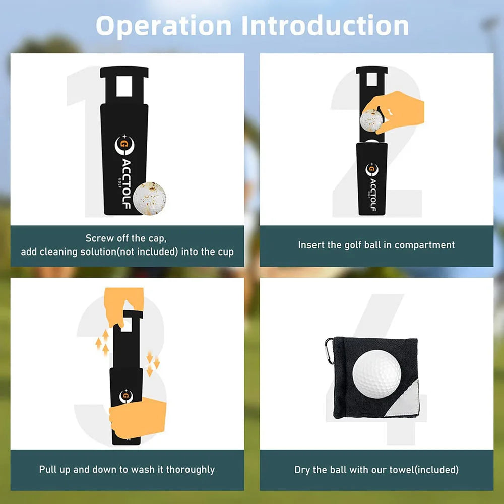 Golf Ball Washer Cleaning Machine – Reusable Towel & Cart Cup Holder, Portable Bag Cleaner Accessories, Perfect Gift