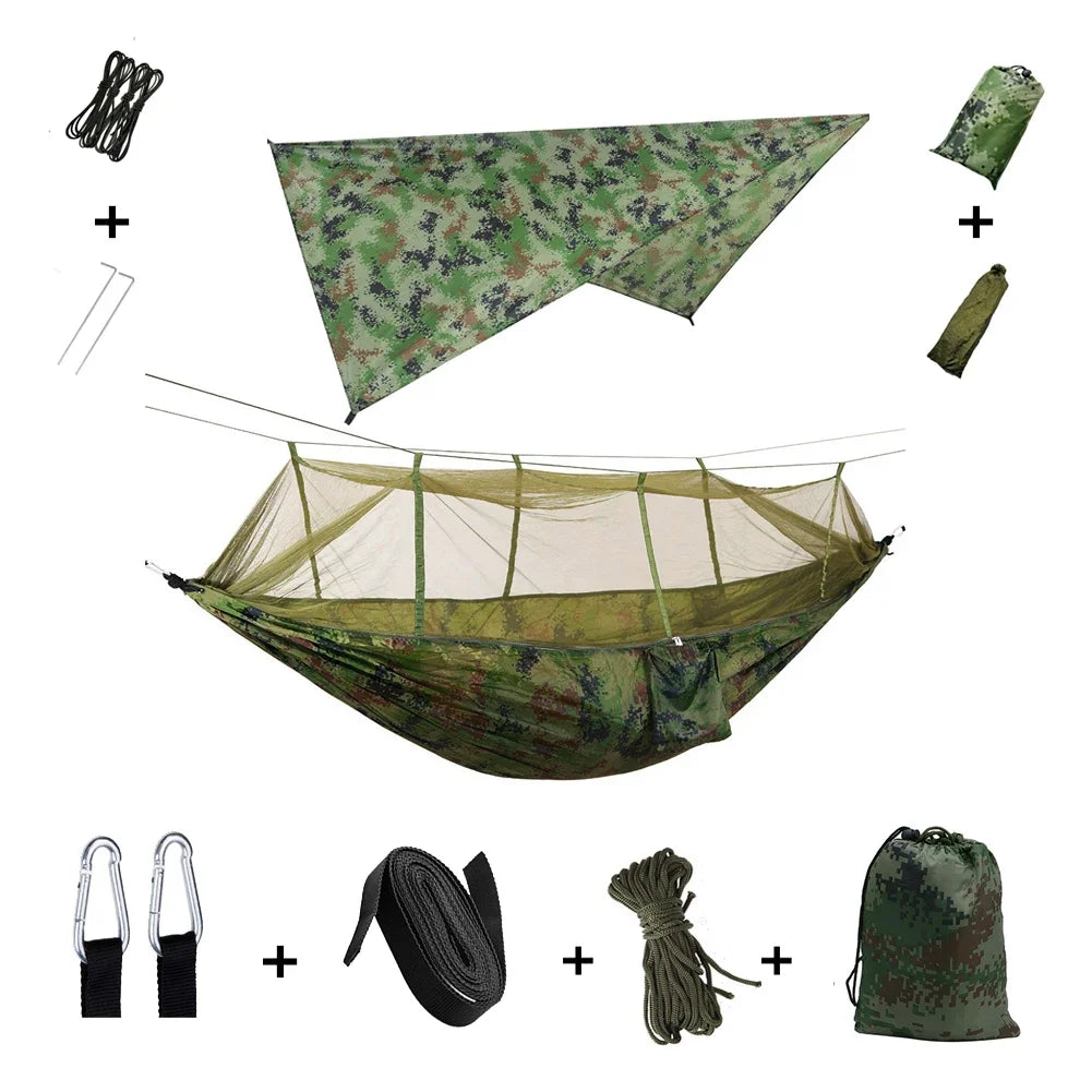 Camping Hammock with Mosquito Net - Waterproof Portable Outdoor Sleeping Shelter for Hiking & Travel