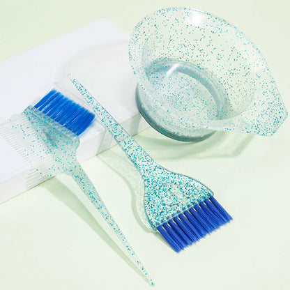 3pcs Hair Coloring Brush Set – Shiny Crystal Mixing Bowl & Easy-Clean Tinting Brushes for Salon & DIY Hairdressing