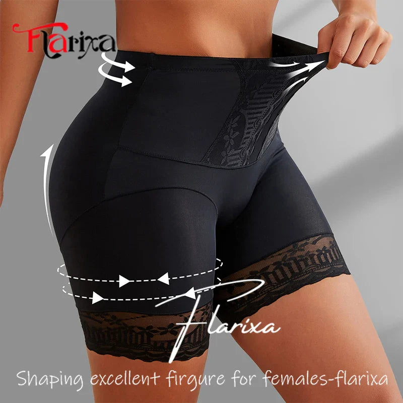 Flarixa High Waist Lace Safety Shorts – Women’s Belly Compression Shapewear Anti-Chafing Thigh Boxer Shorts