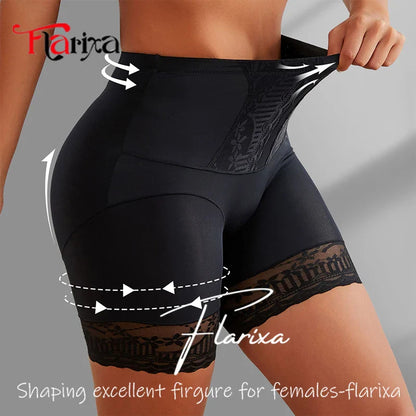 Flarixa High Waist Lace Safety Shorts – Women’s Belly Compression Shapewear Anti-Chafing Thigh Boxer Shorts
