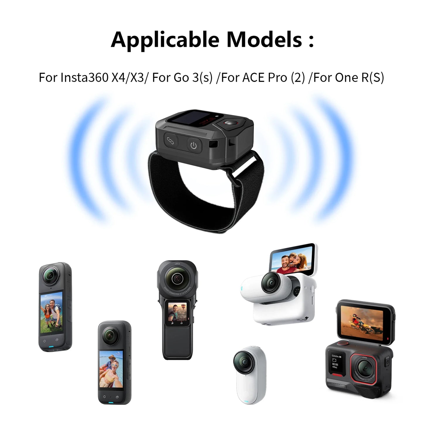 Bluetooth Remote Control with Built-in GPS for Insta360 X5 & Ace Pro 2 – Wristband & Bicycle Mount Action Camera Accessory