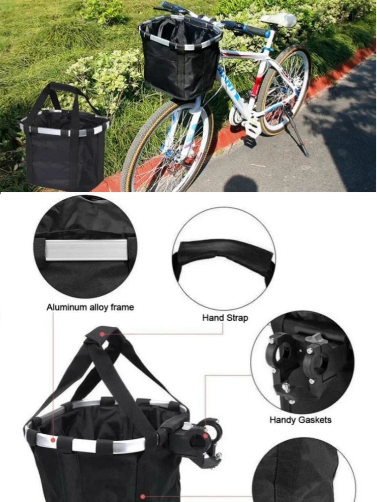 2-in-1 Bicycle Front Basket & Small Pet Carry Pouch – Detachable MTB Handlebar Foldable Bag, 5KG Load