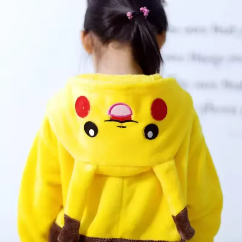 Pokémon Pikachu Flannel Onesie Hoodie Pajamas for Kids & Adults - Soft Warm Autumn/Winter Cosplay Sleepwear Parent-Child Homewear Set