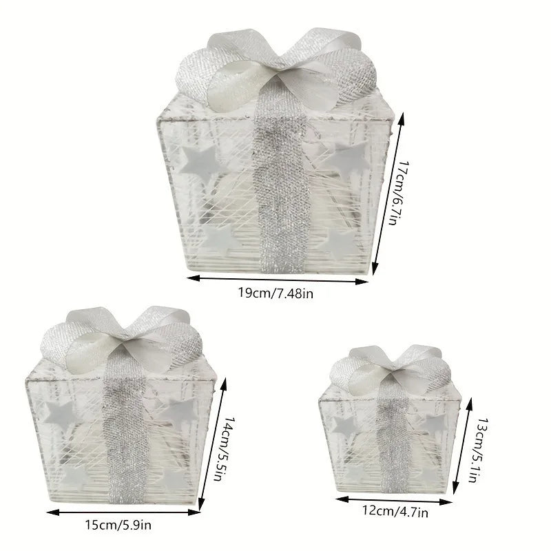 3-Piece Christmas LED Gift Box Set - Lighted Indoor & Outdoor Holiday Decoration
