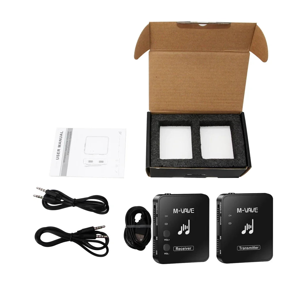 M-vave WP-10 2.4G Wireless Earphone Monitor – Rechargeable Transmitter & Receiver with Volume Button, Supports Stereo & Mono Cuvave