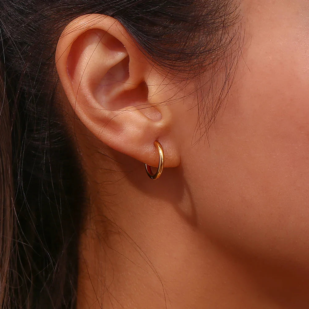 E.B.belle Minimalist Stainless Steel Hoop Earrings — 14K Gold-Plated Small, Medium & Large Loops for Women