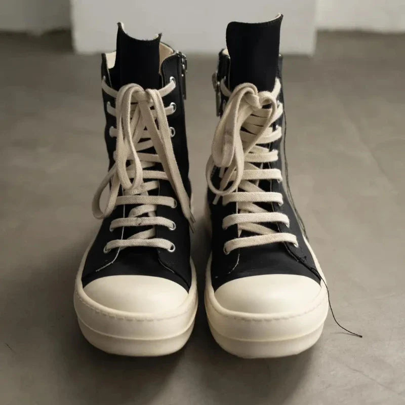 Owens 2025 Sneakers – Women & Men Casual Lace-Up Canvas High-Top Shoes with Thick Sole, Trendy Punk Style