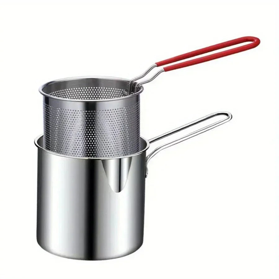 Stainless Steel Mini Fryer – Household Oil Pot with Filter for French Fries & Chicken Wings