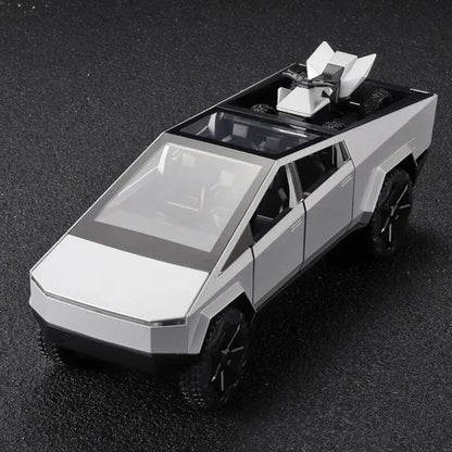 1:24 Cybertruck Model Silver Diecast Pickup Toy Car with Sound & Light for Kids 3+