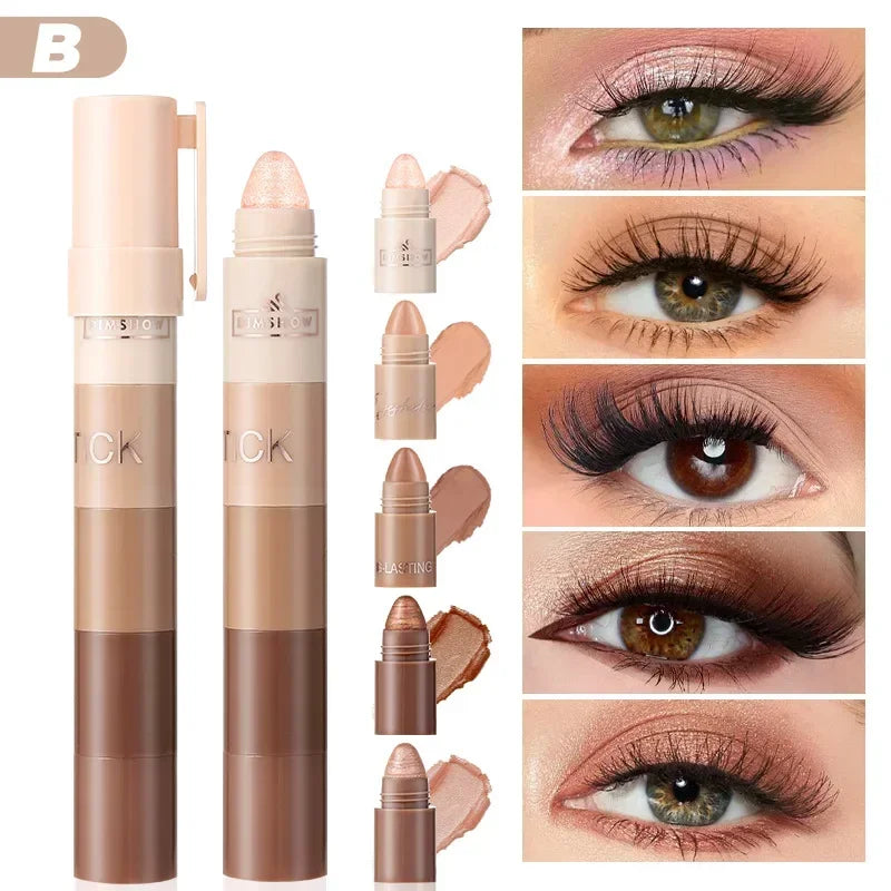 5-in-1 Eyeshadow Pencil Kit – Velvet Matte, Pigment, Shimmer & Highlight Makeup Combination in Pink & Brown Mini Eye Shadow Pen