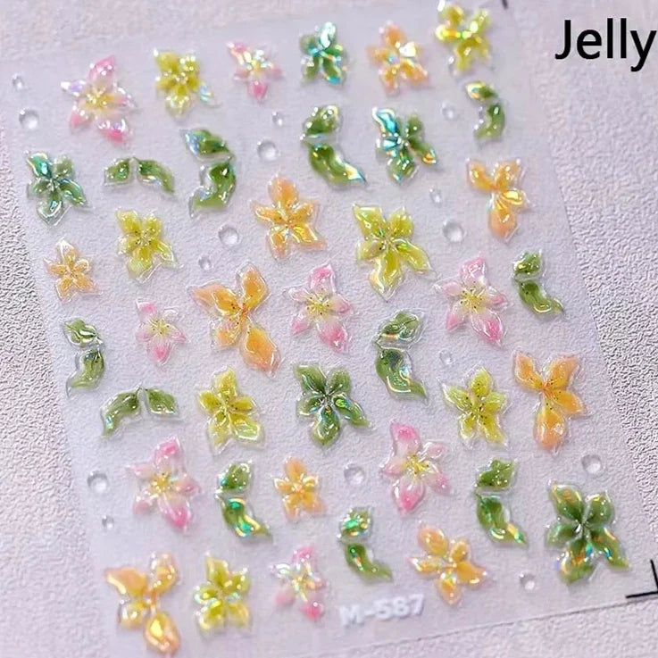 Floral Nail Art Stickers - White Rose Lily Daisy Peony Cherry Blossom & Magnolia Manicure Decals for DIY Nails
