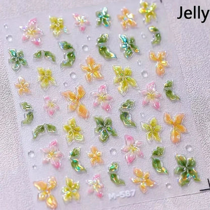 Floral Nail Art Stickers - White Rose Lily Daisy Peony Cherry Blossom & Magnolia Manicure Decals for DIY Nails