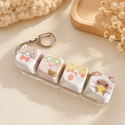 Cute Cat Relax Keycap Fidget Toy - Kawaii 4-Key Keyboard Keychain & Bag Charm Gift