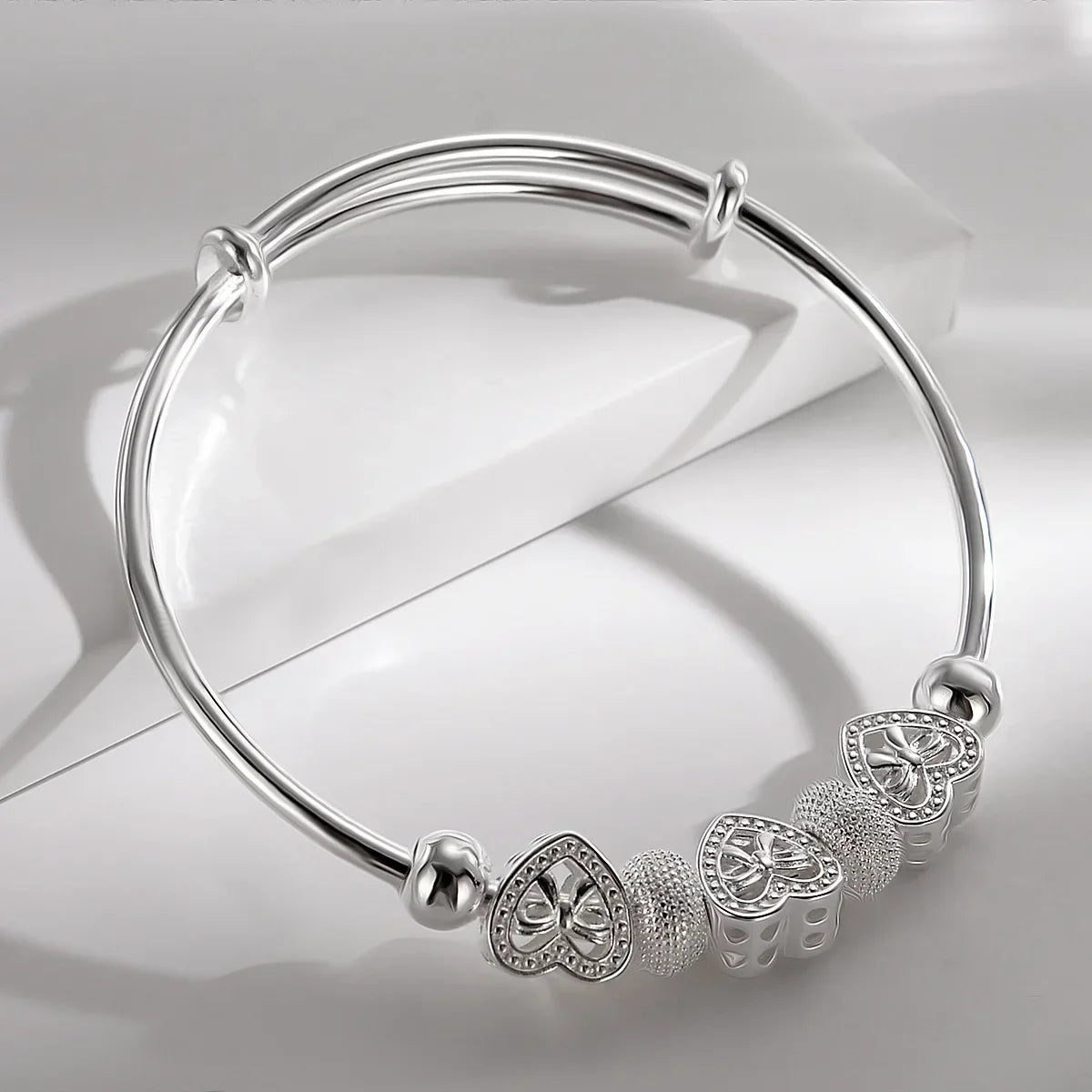 Women’s 925 Sterling Silver Open Cuff Bangle – Adjustable Charm Bracelet for Wedding Party Fashion Jewelry