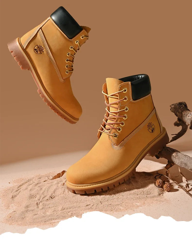 High Top Leather Boots for Men & Women – Fashion Lace-Up Outdoor Sneakers, Non-Slip Casual Ankle Shoes for Couples