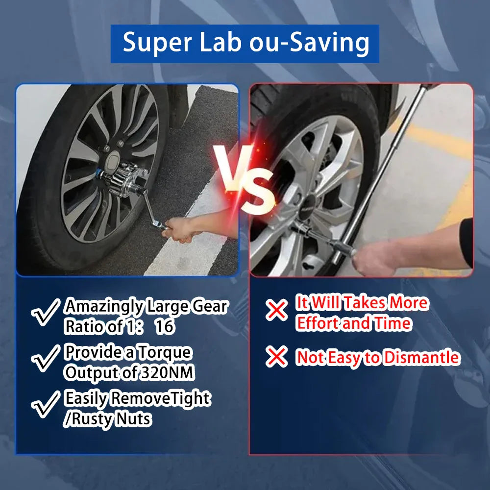 Torque Multiplier Wrench Kit 1/2" – Torsional Lug Nut Remover with 17mm, 19mm, 21mm Sockets