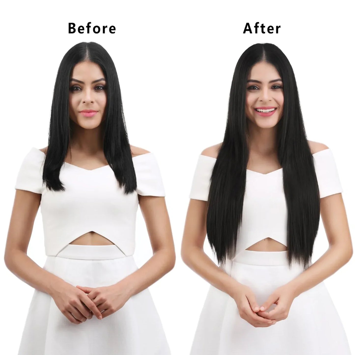 24-Inch 16 Clips-in Hair Extensions – Long Straight Synthetic Blonde & Black Hairpieces, Heat Resistant for Daily Use