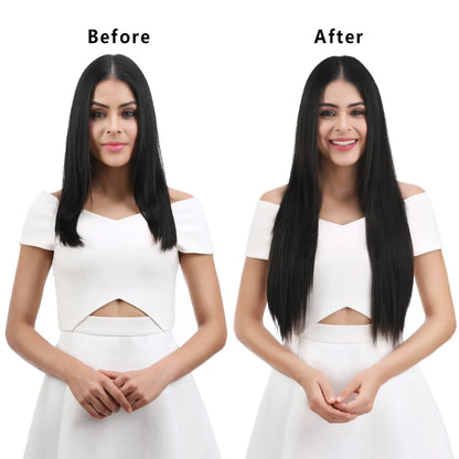 24-Inch 16 Clips-in Hair Extensions – Long Straight Synthetic Blonde & Black Hairpieces, Heat Resistant for Daily Use