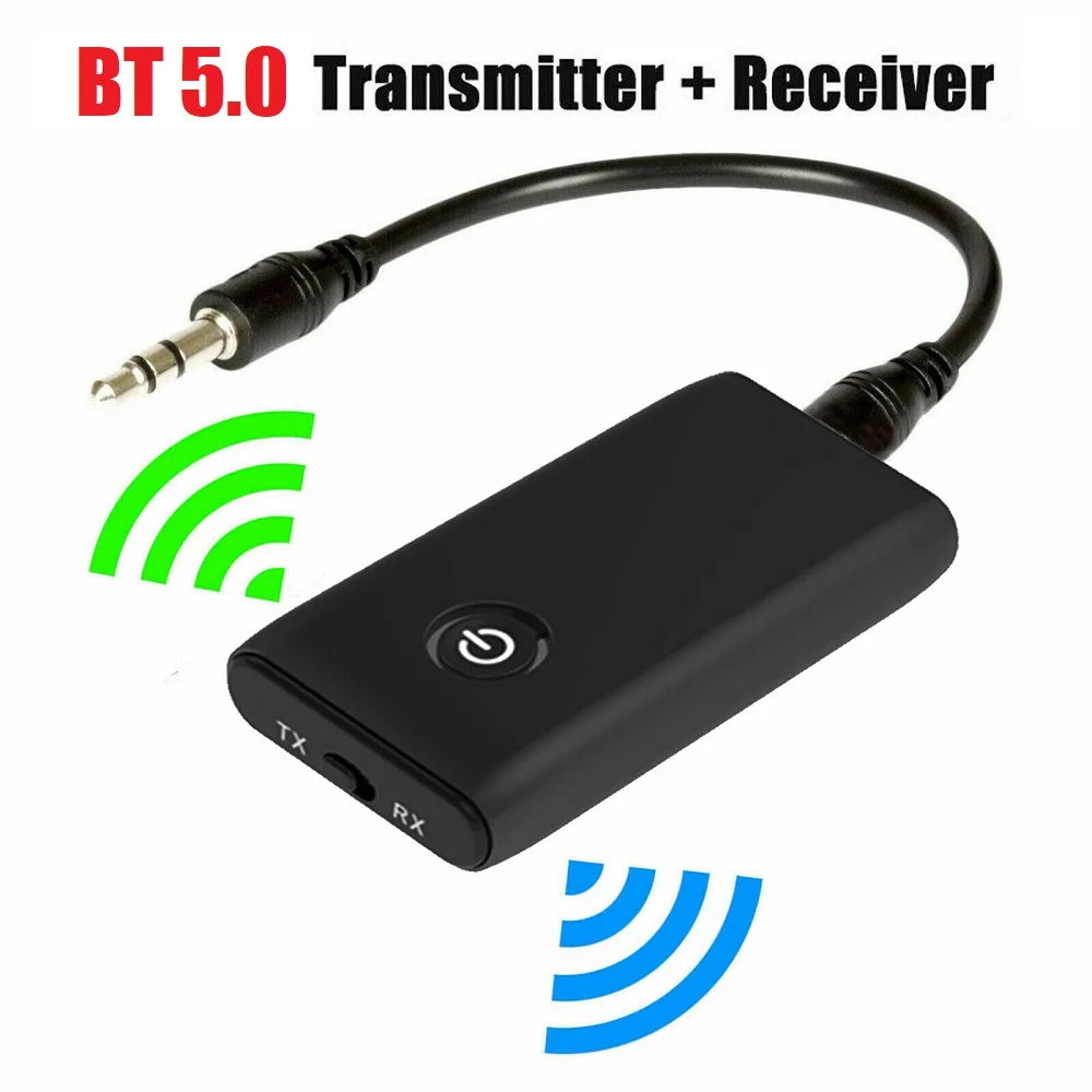 Bluetooth 5.0 Wireless Audio Transmitter & Receiver – Rechargeable 3.5mm AUX HiFi Adapter for TV, PC & Car Speakers