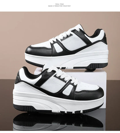 Four-Wheel Roller Shoes for Boys & Girls – Casual Outdoor Sports Sneakers with Pulleys, Slide & Shrink School Walking Shoes