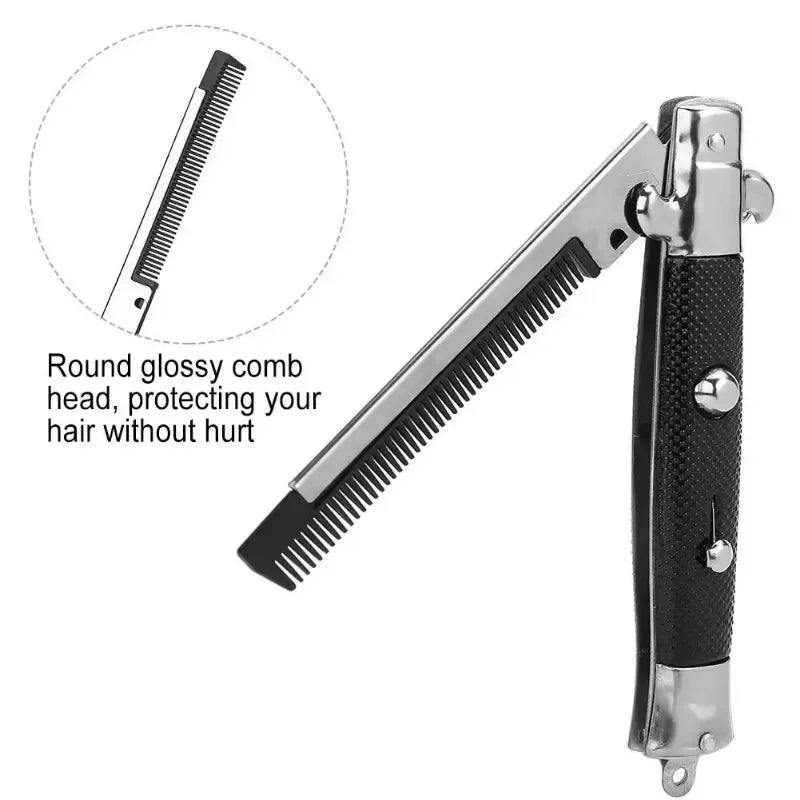 2PCS Folding Spring Comb - Automatic Pocket Hair Brush & Butterfly Style Men's Grooming Accessory