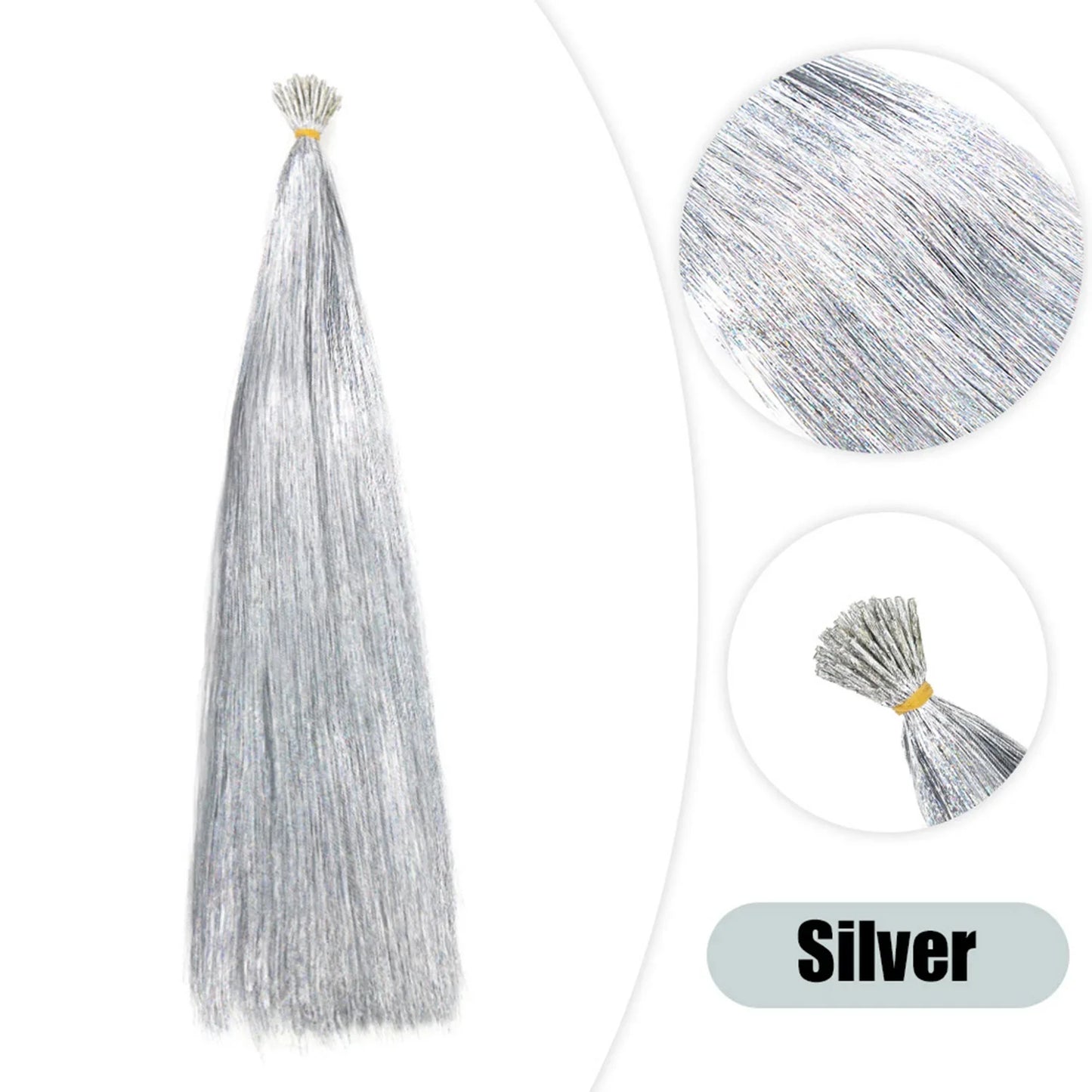 50PCS I-Tip Glitter Hair Extensions - Synthetic Fairy Tinsel Hair Strands for Women & Girls Party Hair Accessories