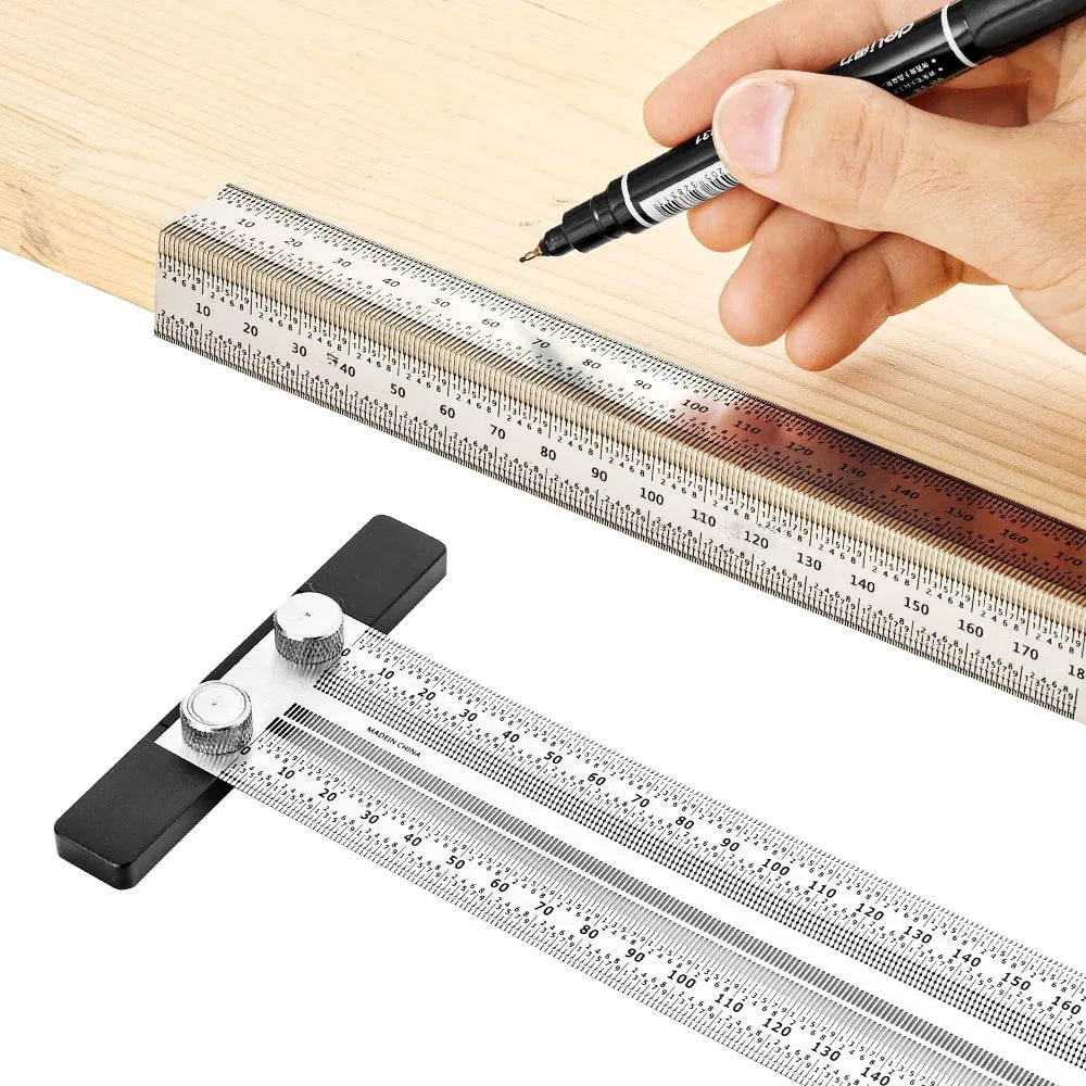 High Precision T-Type Scale Ruler – Stainless Steel Woodworking Scribing & Marking Gauge Carpenter Measuring Tool