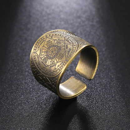 Dawapara 7 Archangels Protection Ring – Metatron Cube, Lilith Symbol, King Solomon Secrets Vintage Amulet Jewelry