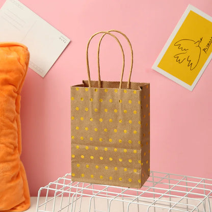 5 Pcs Dot Star Kraft Paper Bags with Handles – Birthday, Wedding & Party Gift Packaging Bags