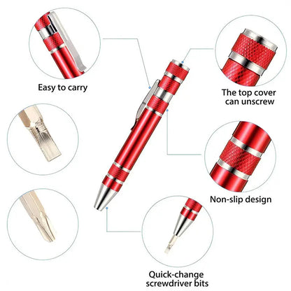 8-in-1 Aluminum Alloy Screwdriver Pen — Replaceable Bits for Easy Repairs & Disassembly