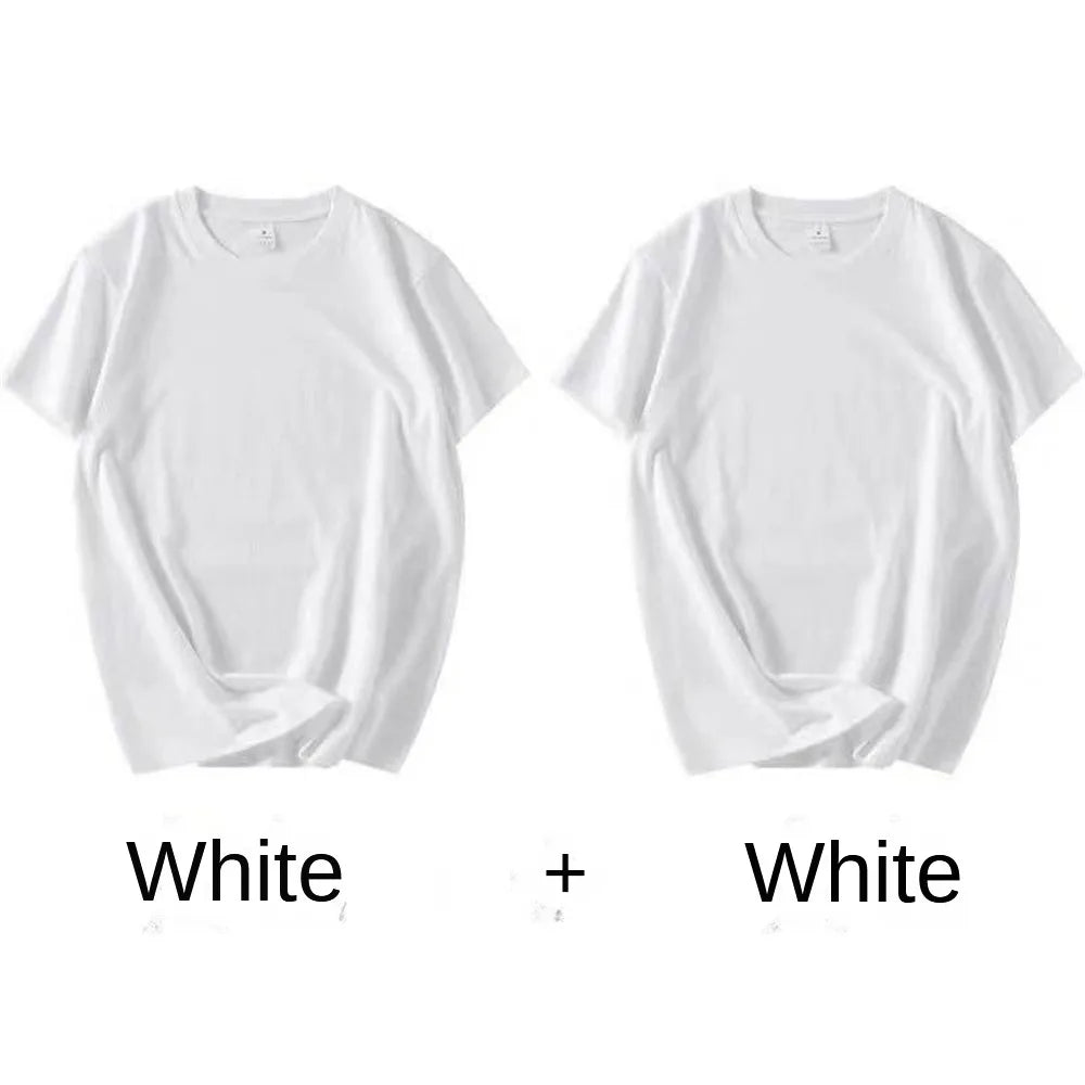 2-Pack Unisex 100% Cotton T-Shirts - Breathable Loose-Fit Short Sleeve Casual Tees