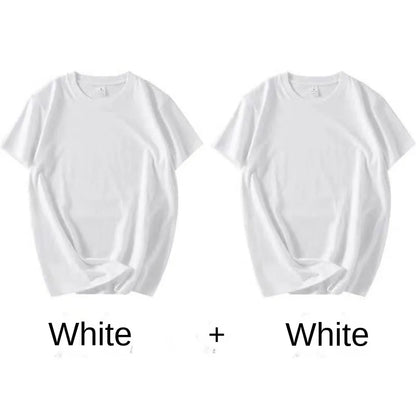 2-Pack Unisex 100% Cotton T-Shirts - Breathable Loose-Fit Short Sleeve Casual Tees