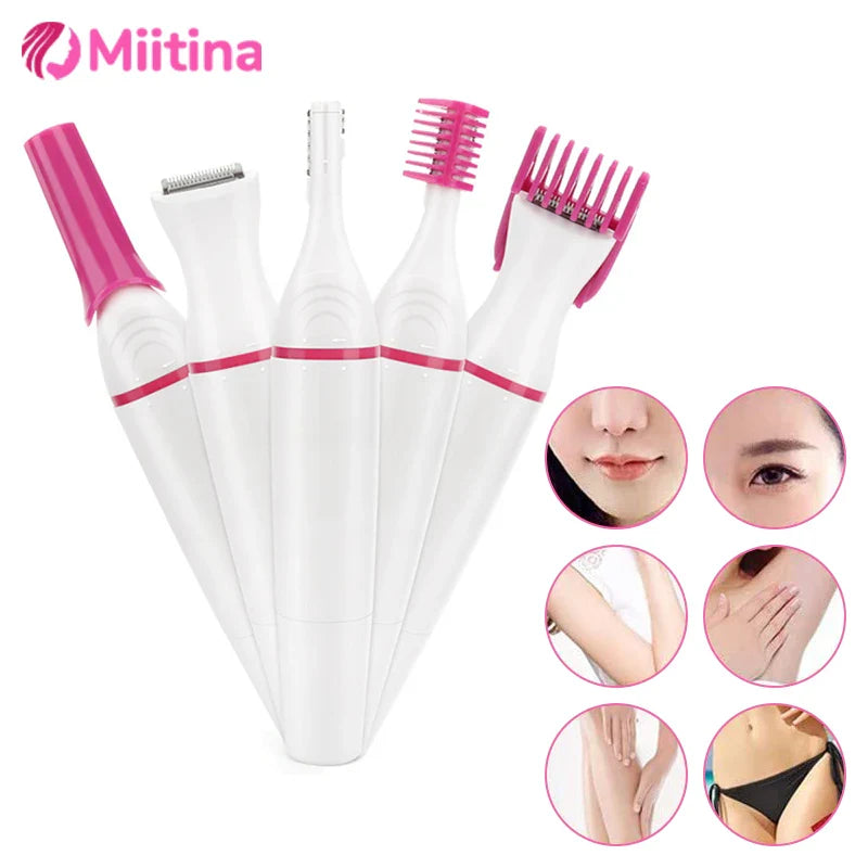 5-in-1 Women’s Painless Electric Hair Remover & Epilator — Portable Razor Trimmer for Legs, Bikini & Body Care