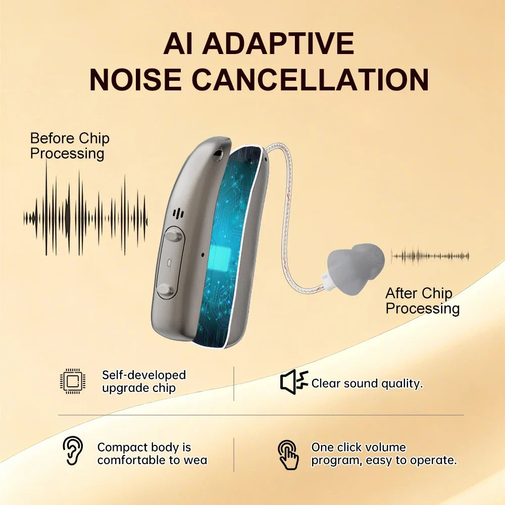 Mirasing Bluetooth Hearing Aid - Rechargeable RIC BTE with Noise Reduction & Charging Case