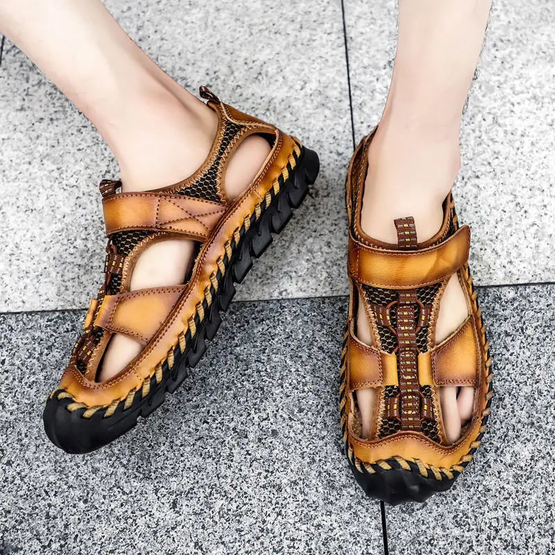 Cungel Men's Genuine Leather Sandals - Summer Roman Beach Shoes & Casual Outdoor Sandalias