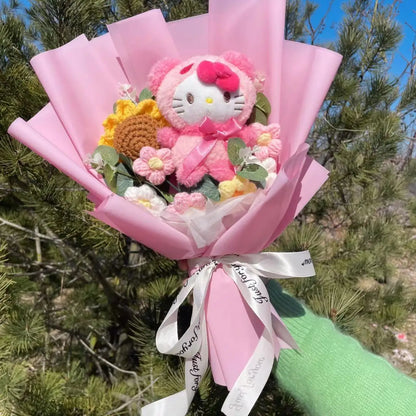 Kawaii Hello Kitty Cat Dolls with Artificial Flowers – Creative Sanrio Bouquet for Christmas, Valentine’s & Birthday Graduation Gifts