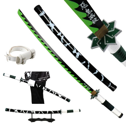 41" Demon Slayer Tanjiro Katana Sword – Samurai Cosplay Prop with Belt & Holder for Halloween Decoration