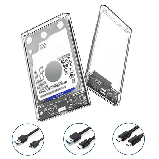 Clear 2.5 Inch SATA SSD HDD Enclosure - USB 3.0 Type-C External Hard Drive Case with UASP Support