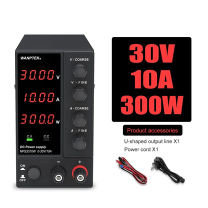 Wanptek Adjustable DC Bench Power Supply 30V 10A – Variable Lab Voltage Regulator 60V/5A & 120V/3A Precision Power Supply