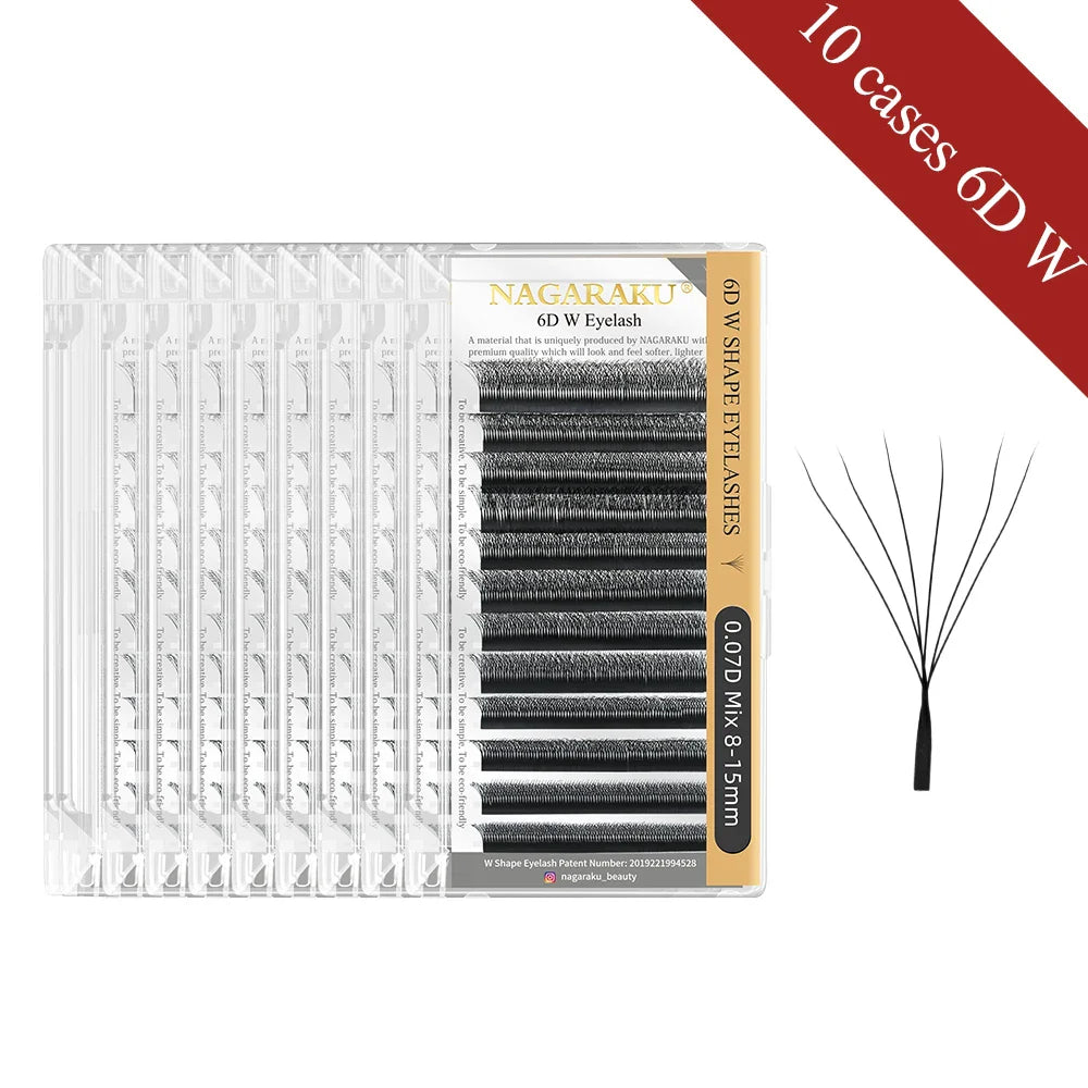 NAGARAKU W-Shape Bloom Eyelash Extensions – 10 Cases Premade 3D-8D Fans, Soft Natural Full-Density Lashes