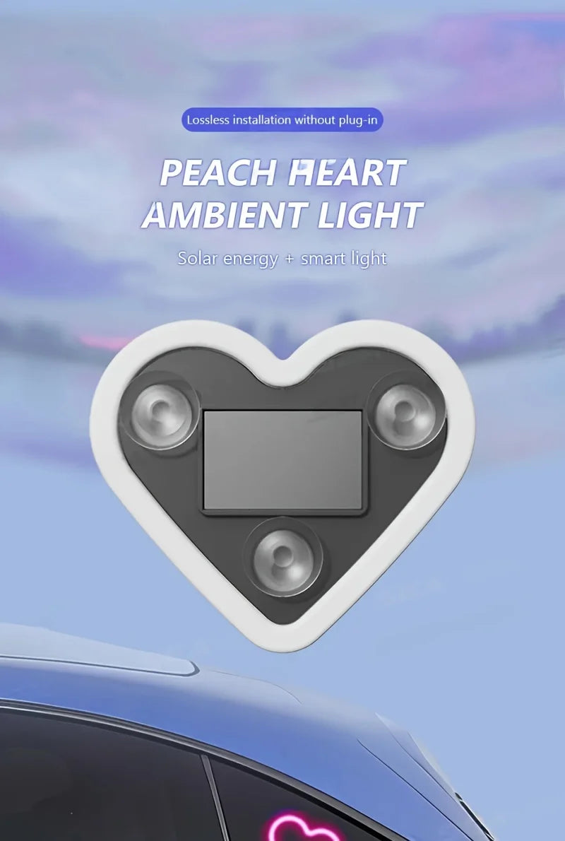 Solar-Powered LED Car Window Neon Lights — Heart-Shaped RGB-Free Color-Changing Interior Atmosphere Light