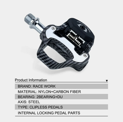 RACEWORK Carbon Fiber Road Bike Pedals Ultra-Light SPD Keo Self-Locking Professional Cycling Pedals