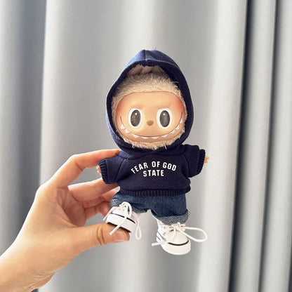 17cm Labubu Idol Dolls Clothes - Kpop EXO DIY Accessories, Cute Mini Plush FEAR Hoodie Se