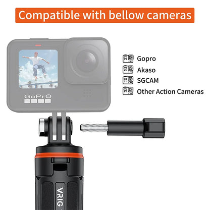 Aluminum Extendable Selfie Stick Tripod – Mini Portable Vlog Tripod for GoPro Hero 12-6, Osmo Action, Insta360 One R & X3