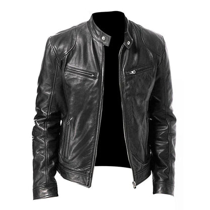 2024 Men’s Motorcycle Leather Jacket – Casual Slim Fit PU Coat with Lapel, Anti-Wind Motorcycle Outerwear for Autumn